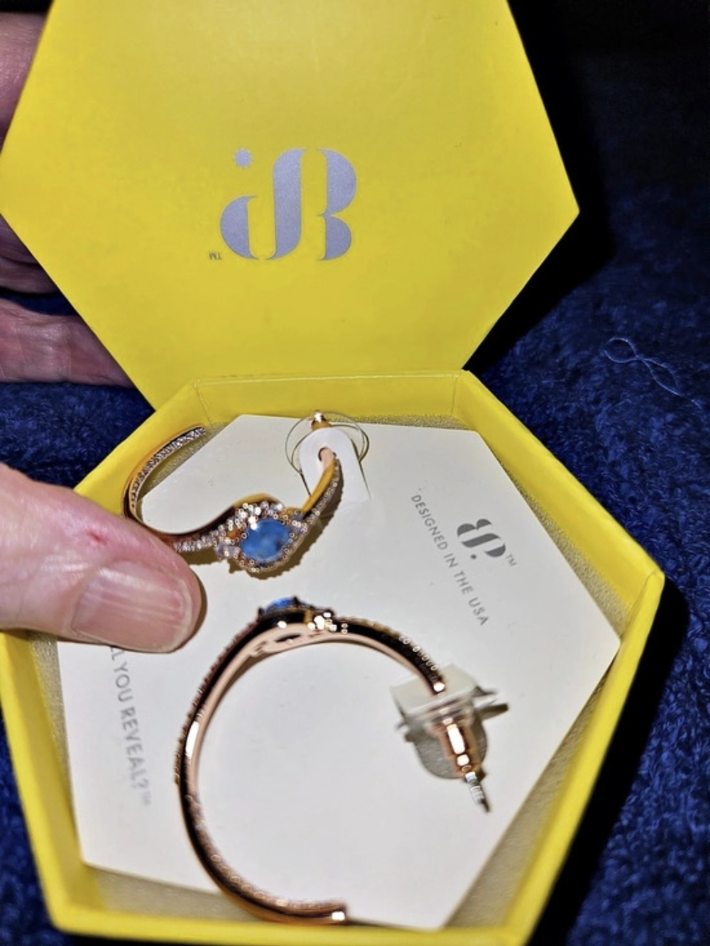 BOMB PARTY  Can't Fight The Feeling Blue Quartz Hoop Earrings NWT
